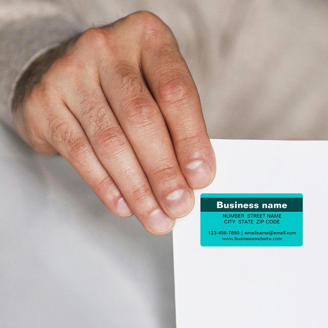 Etiqueta Nome Comercial Destacado no Endereço Verde Teal (Teal green address label with your highlighted business name)