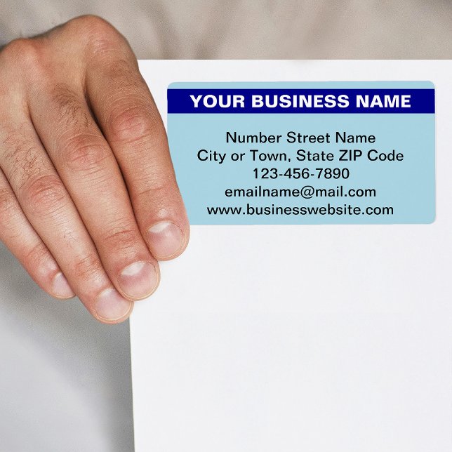 Etiqueta Nome comercial destacado no transporte azul claro (Light blue shipping label with your highlighted business name)