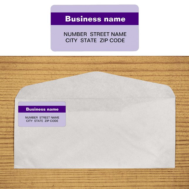 Etiqueta Nome comercial realçado no rótulo de endereço roxo (Purple address label with your highlighted brand name)