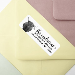 Etiqueta Nome da caligrafia da Fazenda de Vaca Highland