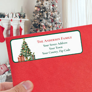 Etiqueta Nome das Ornações de Árvore de Natal de Gingham Ve