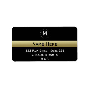 Etiqueta Nome de Fita na moda Preto e Dourado, Monograma In