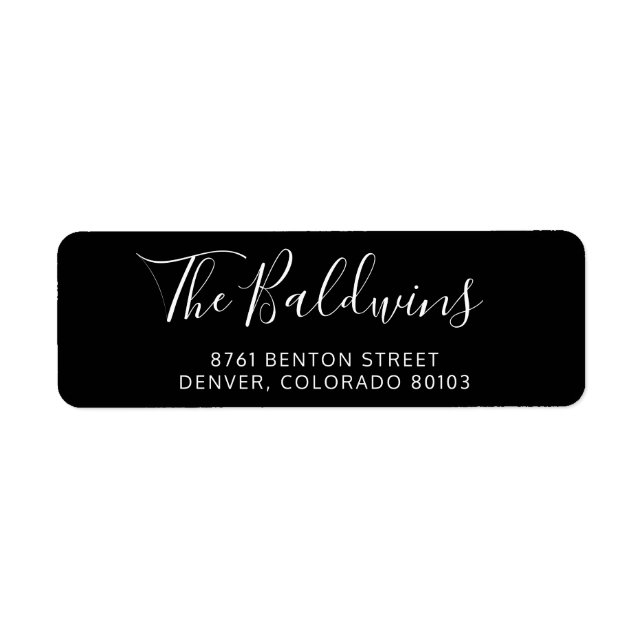 Etiqueta Nome de Script Preto Endereço de Retorno Moderno (Frente)