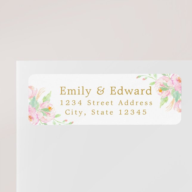 Etiqueta Nome do Casal de Peony de Aquarela Endereço Branco (Criador carregado)