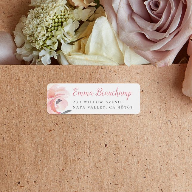 Etiqueta Nome e endereço personalizados de Rosas de Aquarel (Return Address Label Mock-up)