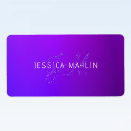 Etiqueta Nome e Monograma do Gradiente Roxo Moderno