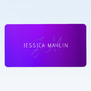 Etiqueta Nome e Monograma do Gradiente Roxo Moderno