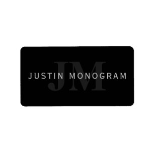 Etiqueta Nome Moderno & Monograma Cinza & Preto