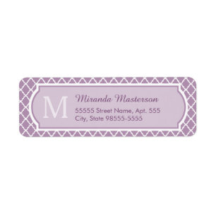 Etiqueta Nome Monogrammed roxo de Quatrefoil da lavanda