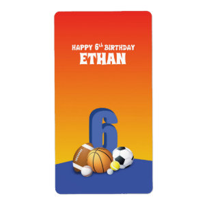 Etiqueta Nome Personalizado Menino 6º Aniversário Bolas Esp