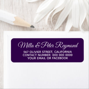Etiqueta Nomes manuscritos elegantes com endereço roxo