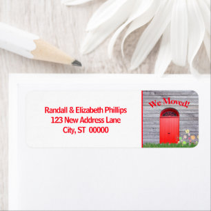 Etiqueta Nós Mudamos O Anúncio De Flores Vermelhas Duas P