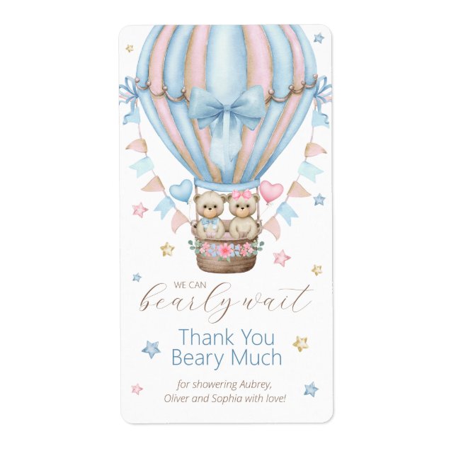 Etiqueta Nós Podemos Ir Esperar Garotinha Gêmeos Obrigado (Frente)