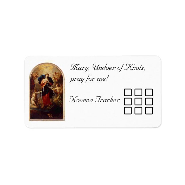 Etiqueta Novena Tracker, Mary Undoer of Knots (Frente)