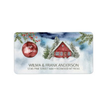 Novo endereço Cabina vermelha em neve com o labora