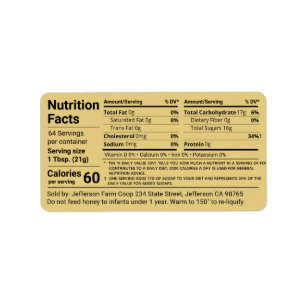 Etiqueta Novo Produto Dourado com Fatos de Nutrição Tabular