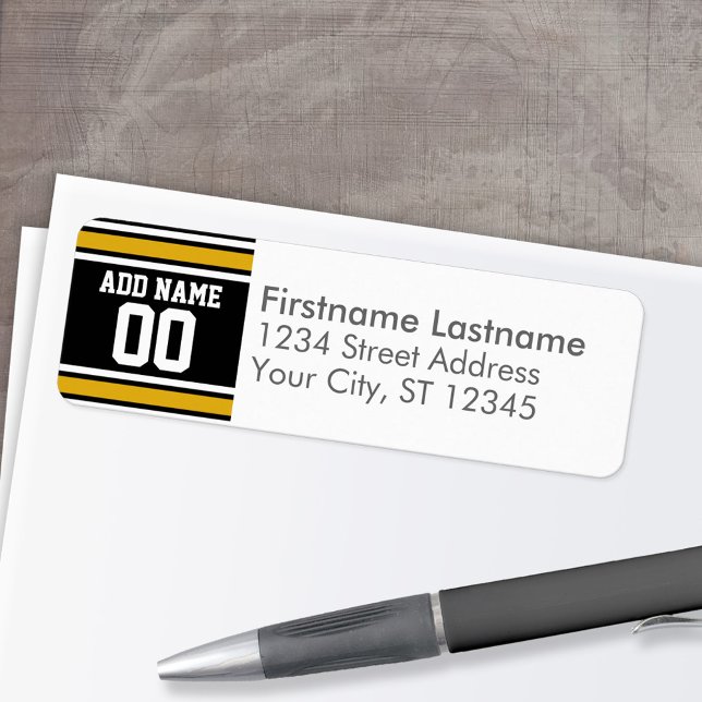 Etiqueta Número de Nome Personalizado de Futebol Dourado Ne (Personalized Return Address Label)
