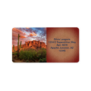 Etiqueta Nuvens Sunset de Montanha Saguaro Cactus