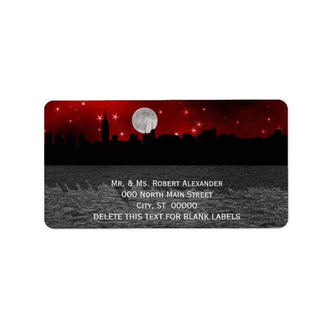 Etiqueta NYC Skyline Silhouette Moon Red H Address Labels (Frente)