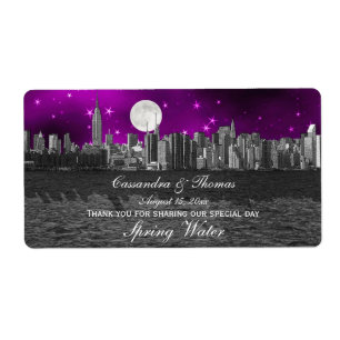 Etiqueta NYC Skyline Silhouette Moon Roxo H Garrafa de Águ