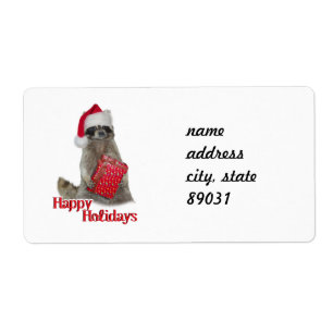 Etiqueta O Bandit Raccoon de Natal com Presente
