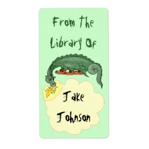 Etiqueta O dragão do Bookplate respira o nome da biblioteca
