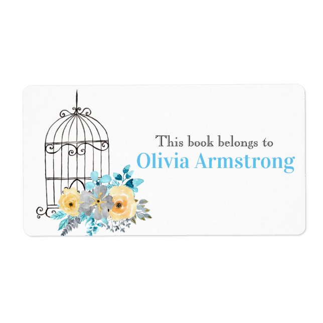 Etiqueta O Livro Personalizado De Birdcage Floral Pertence  (Frente)