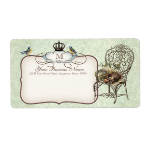 Etiqueta O ninho dos pássaros do vintage na cadeira,