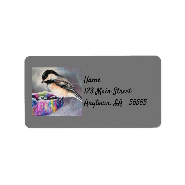 Etiqueta O Pássaro Chickadee Come De Arte De Aquarela Mão (Frente)