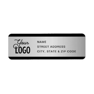 Etiqueta O SEU LOGOTIPO Faux Silver & Black Return Address