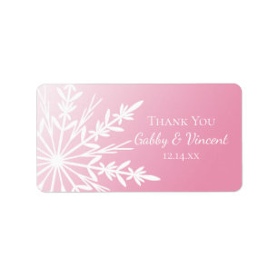 Etiqueta Obrigado cor-de-rosa do casamento no inverno do