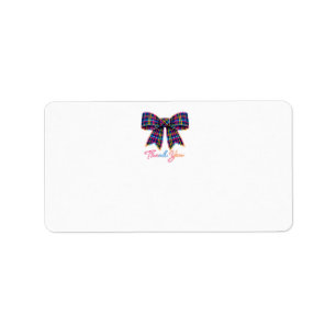 Etiqueta Obrigado Neon Tartan Bow Padrão Escocês Brilhante