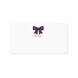 Etiqueta Obrigado Neon Tartan Bow Padrão Escocês Brilhante