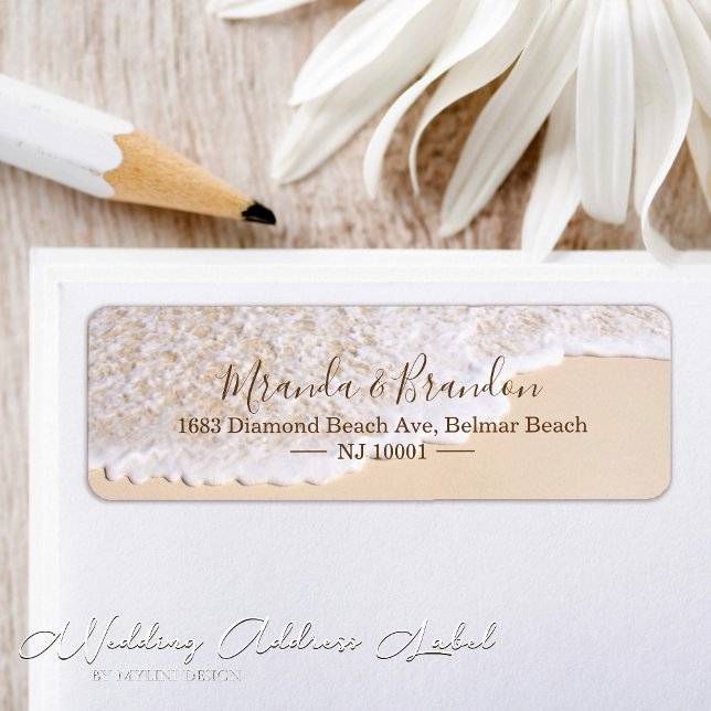 Etiqueta Ocean Waves Tropical Beach Casamento Address (Criador carregado)