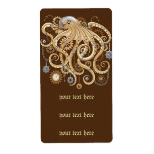 Etiqueta Octopus Steampunk Surreal Style Machine