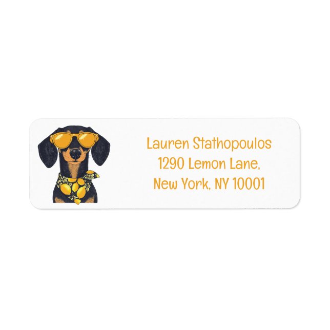Etiqueta Óculos de Sol de Cachorro Dachshund com Limões (Frente)