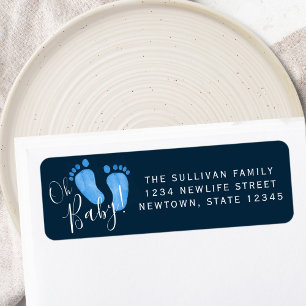 Etiqueta Oh Baby Blue Chá de fraldas Endereço de devolução