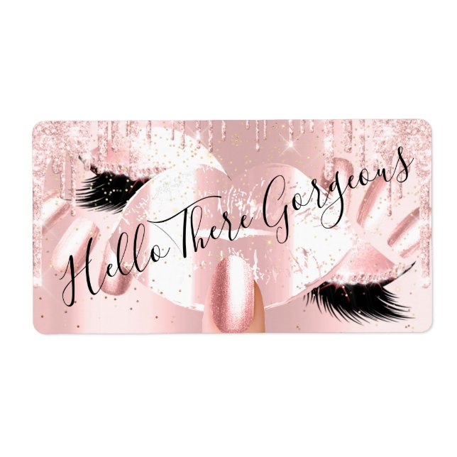 Etiqueta Olá, Glitter Rosa, Glitter, Gotas Beija Lábios, Un (Frente)