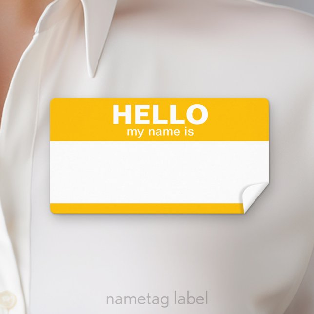 Etiqueta Olá, meu nome é — clássico amarelo ouro (Hello my name is Label)