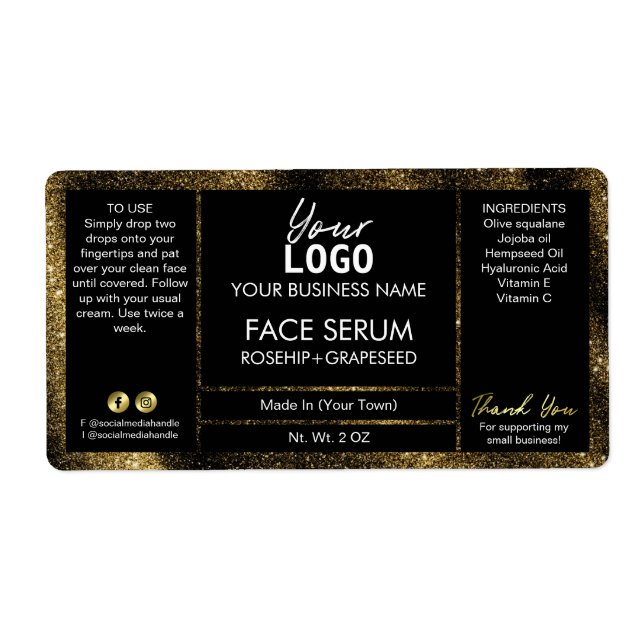 Etiqueta Óleo de Efeito Luminoso Negro (Frente)