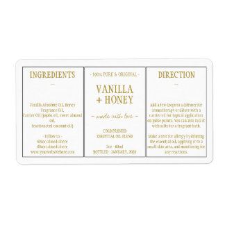Etiqueta Óleo Essencial Cosmético Vanilla Mel Ingredientes