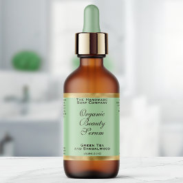 Etiqueta Olive Green & Gold Cosmetics Dropper Bottle Label