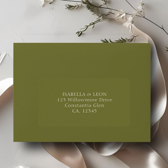 Etiqueta Olive Green | Simple Wedding Address (Criador carregado)