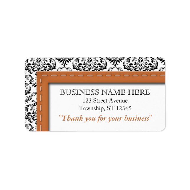 Etiqueta Orange & Damask "Obrigado pelo seu negócio" (Frente)