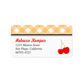 Etiqueta Orange gingham country red cherries - endereço par