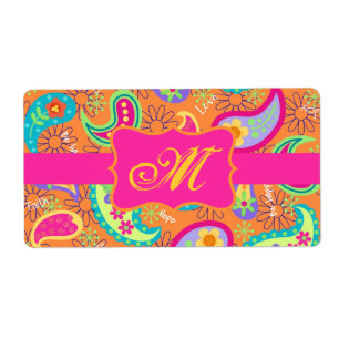 Etiqueta Orange Modern Paisley Whimsy Pattern