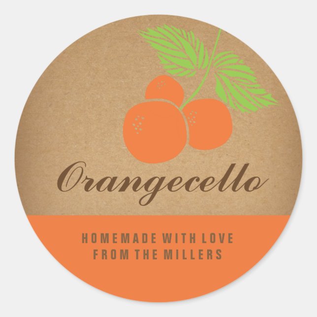Etiqueta Orangecello, vinheta laranja redonda (Frente)