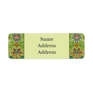 Etiqueta Ornamento Chinês Vintage Owen Jones Floral Verde