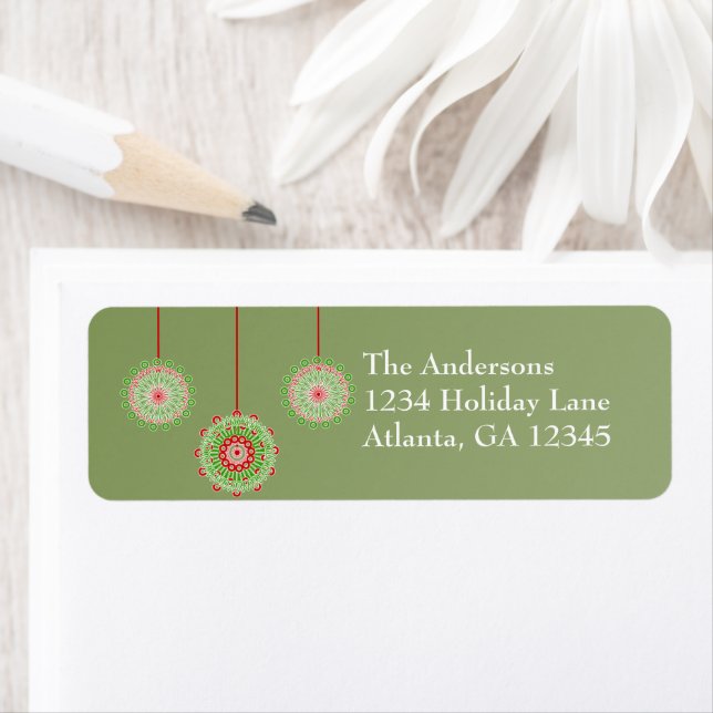 Etiqueta Ornamentos Rosa e Verde em Verde Natal (Insitu)