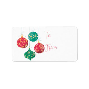 Etiqueta Ornamentos Vermelhos e Vermelhos a Partir do Prese